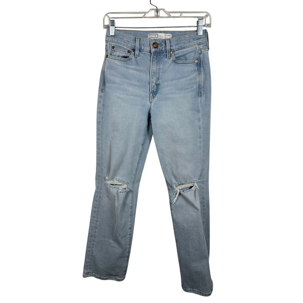 AYR The Sugar Straight Women 26 Short Light Wash EUC Distressed Jeans